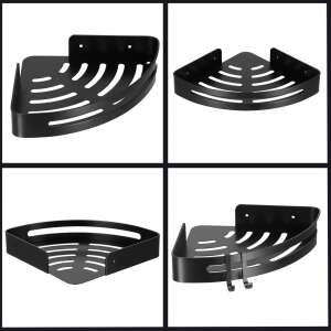 Springos Raft metalic negru de colț pentru duș, colaj cu multiple vederi - Springos Raft pentru baie