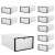 Set of 10 clear plastic shoe boxes with black lids, perfect for organizing and storing shoes