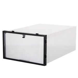 Springos clear plastic shoe storage box with black frame - Shoe Storage