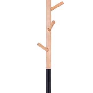 Springos kabáttartó 6 akasztóval, fekete fém talppal, fa hatású, 180cm - Springos