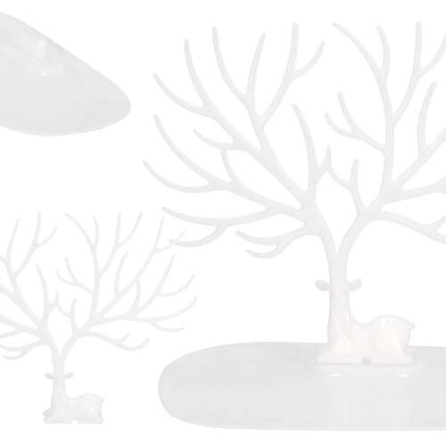 Moderný stojan na šperky Springos, biely dizajn jeleňa, koláž obrázkov