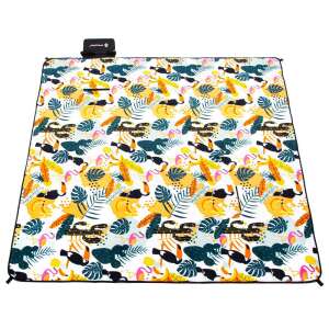 Springos picnic blanket with tropical print, unfolded, showing the full design - Picnic blanket