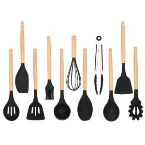 Springos 11-piece black silicone and bamboo kitchen utensil set - Kitchen & dining