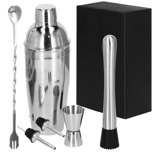 Springos 6-teiliges Cocktail-Shaker-Set aus Edelstahl mit Muddler, Jigger, Barlöffel, Ausgießer und Sieb