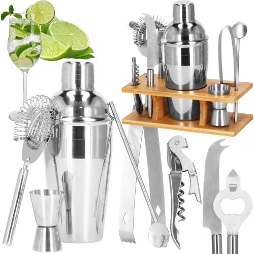 Springos 8-teiliges Cocktail Shaker Bar Set aus Edelstahl mit Bambusständer und Mojito