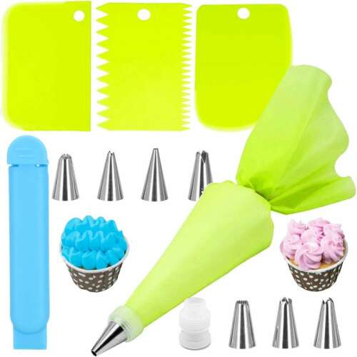 Springos 14 piece cake decorating set with piping bags, tips, and spatulas