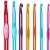Springos crochet hook set, close-up of 7 hooks, assorted sizes, colorful