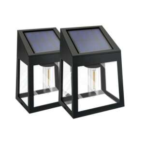 Zwei schwarze solarbetriebene Wandleuchten mit Edison-Glühbirnen - Garten