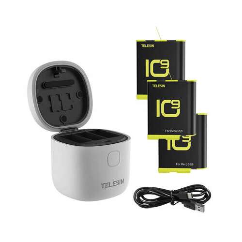 Telesin GoPro Hero 9/10 akkumulátortöltő 3 akkumulátorral és USB kábellel