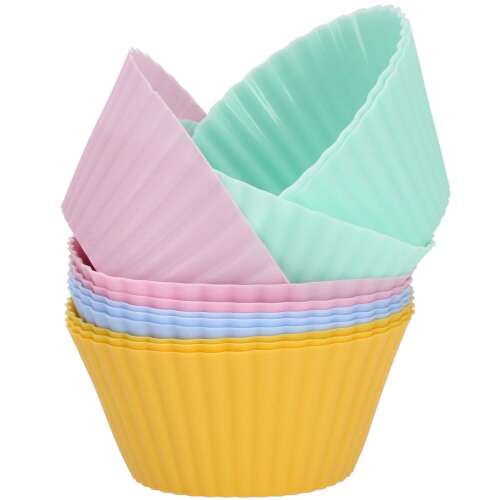 Forme de silicon Springos pentru muffins, set de 12, roz, albastru, galben, menta