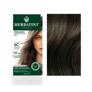 Herbatint 6C Sötét hamvas szőke tartós hajfesték gél, 150 ml, a doboz és egy modell látható a hajfestékkel - Hajfesték