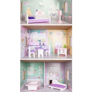 Ecotoys Daisy dollhouse with accessories in lilac color, 3 floors, 4 rooms, 8 pieces of furniture - Dollhouse