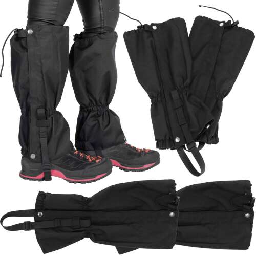 Springos leg warmers, black, pair, waterproof, hiking, trekking, snow, winter, outdoor, sport, adjustable, zipper, velcro, elastic, strap, metal hook, boots