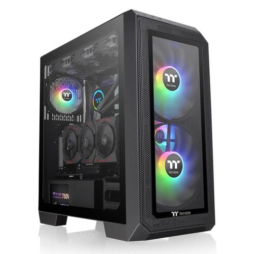 Thermaltake View 300 MX Schwarzes PC-Gehäuse mit ARGB-Lüftern und Komponenten