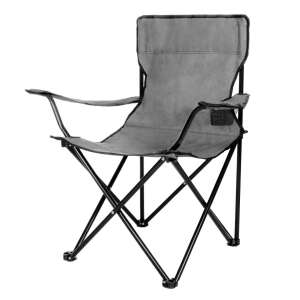 Springos folding camping chair with armrests, grey - Fishing Chair & Armchair