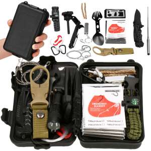 Springos 21 piece camping survival kit open showing all the contents - Hunting & Survival Knife