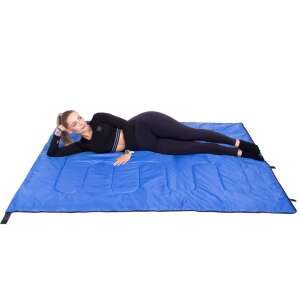 Woman sleeping in Springos Turista sleeping bag, unfolded, blue color - Springos