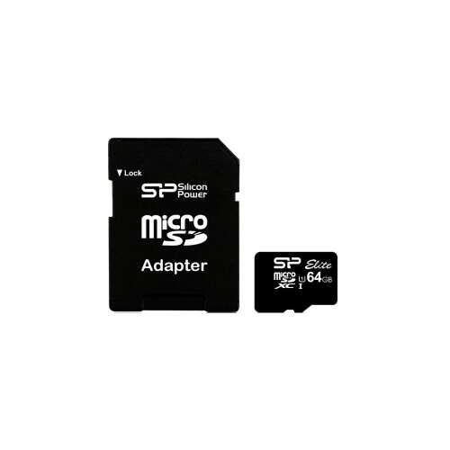 Silicon Power 64GB microSD Speicherkarte mit Adapter, UHS1 Klasse, für Hochgeschwindigkeitsfotografie und Videoaufnahmen