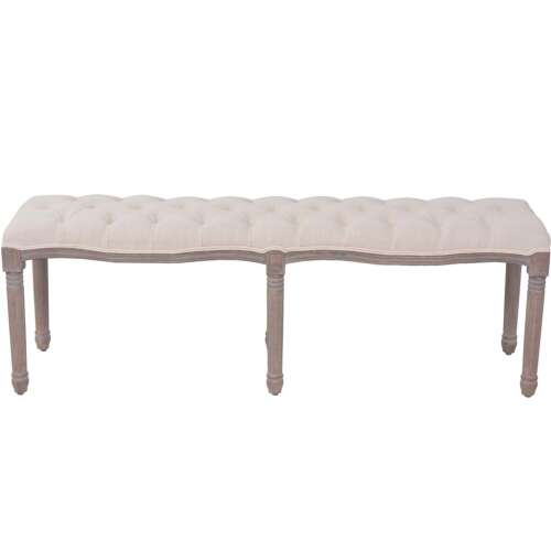 <product_name> pad, krémszínű szövet kárpit, fa lábak, 150 cm hosszú - Tároló pad és ülőke