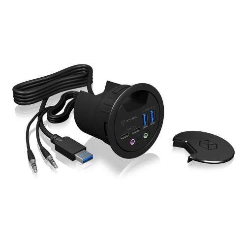RaidSonic ICY BOX IB-HUB1403B USB-Hub mit 4 Anschlüssen, 2x USB 3.0 Typ-C, 2x USB 3.0 Typ-A, Audio-Eingang/Ausgang, schwarz