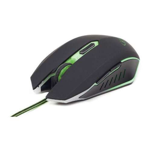 Gembird Gaming Mouse, черна и зелена кабелна мишка с оптичен сензор 2400 DPI