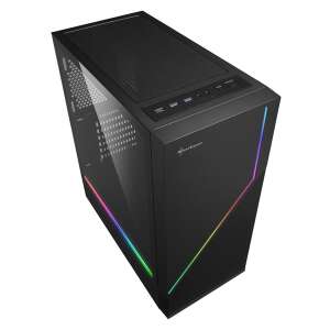 Sharkoon RGB FLOW ATX Midi-Tower Computergehäuse, schwarz, Draufsicht, mit RGB-Beleuchtung - Computergehäuse