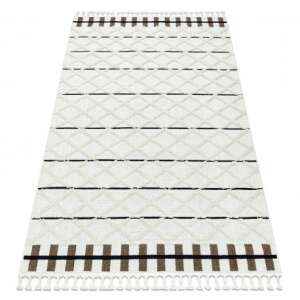 SEVILLA Y611A barna és fehér gyémánt mintás shaggy szőnyeg rojtokkal, 160x220 cm - Lakástextil