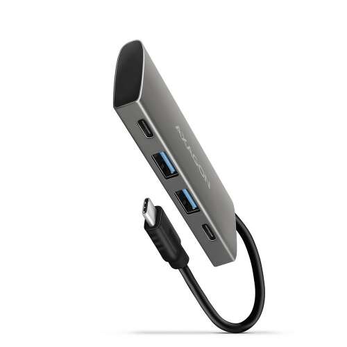 AXAGON HMC-4G2 SPEEDSTER 4 SuperSpeed USB-C 10Gbps Hub, schräge Ansicht