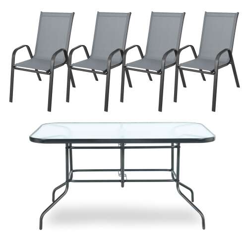 Zolta grey garden dining set with four chairs and glass top table