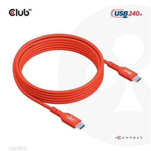 Club 3D CAC-1573 USB 2.0 Type-C kétirányú USB-IF tanúsítvánnyal rendelkező kábel, data 480Mb, PD 240W (48V/5A) EPR, extended Power Range M/M 2m/6.56ft