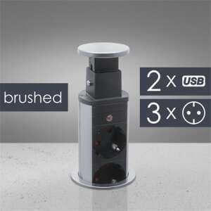 Delight kefeált alumínium felugró konnektor 3 db AC aljzattal és 2 db USB csatlakozóval - Delight
