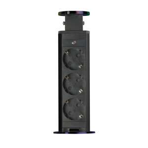 Delight Pop Up Power Socket, 3 sockets, black, retractable, for desk or table - Delight Power Strip