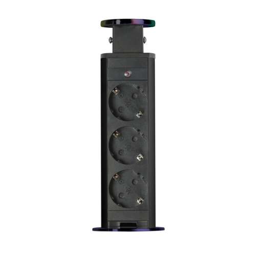 Delight Pop Up Power Socket, 3 aljzat, fekete, visszahúzható, asztalra vagy íróasztalra