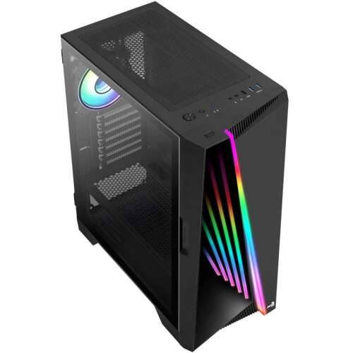 Aerocool Mirage ARGB ATX Mid Tower PC-Gehäuse, schwarz, Seitenteil aus gehärtetem Glas, RGB-Beleuchtung
