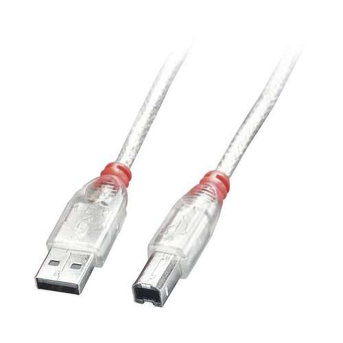 LINDY USB 2.0 Cable [1x USB 2.0 Plug, Type A - 1x USB 2.0 Plug, Type B] 0.50 m Transparent (41751)