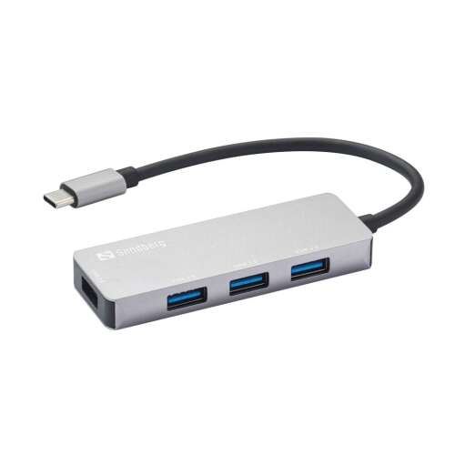 Hub USB Sandberg de la USB-C la 4 porturi, 1x USB 3.0 și 3x USB 2.0, argintiu