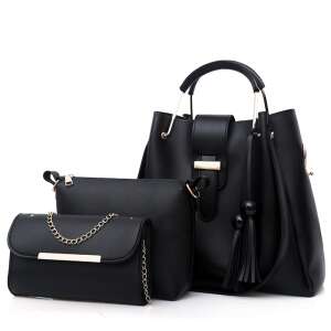 Dollcini 3-in-1 schwarzes PU-Leder Handtaschen-Set mit Schultertasche und Clutch - Handtaschen