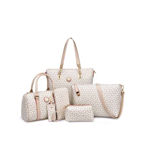 Set de 6 genți de mână Dollcini, alb, piele PU, elegant, stilat, călătorie, muncă, de zi cu zi