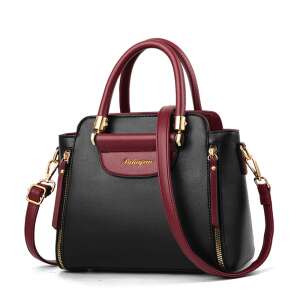 Black and burgundy women's handbag with a gold zipper and a gold logo, Dollcini - Dollcini