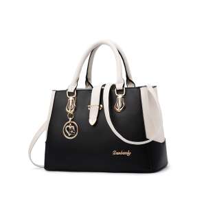 Dollcini black and white PU leather handbag with gold hardware - Dollcini Handbag