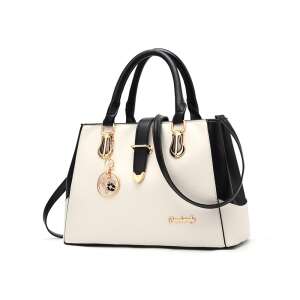 Dollcini women's handbag, stylish black and white PU leather handbag with gold hardware - Dollcini Handbag