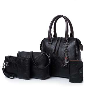 Dollcini Damen-Handtaschen-Set, schwarz, enthält eine Tragetasche, eine Umhängetasche, eine Clutch und eine Geldbörse - Handtaschen