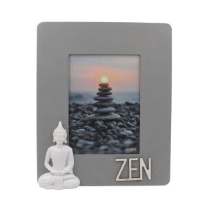 Dekoratív Fotókeret - Buddha Szoborral - ZEN - 13x18 cm, grauer Fotorahmen mit Buddha-Statue - Innenarchitektur