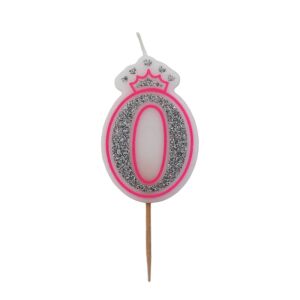Różowa brokatowa świeca rocznicowa numer 0