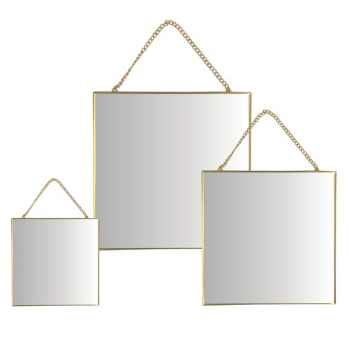 Elegant Gold Wall Mirror Set - 3 Square Mirrors with Chain Hangers