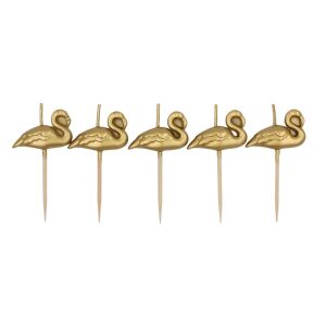 Set of 5 golden flamingo cake candles, Arany Flamingó Tortadísz Gyertyák - Candle