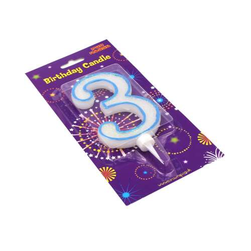 Fun House Születésnapi gyertya 3-as szám, kék csillogó - Gyertya