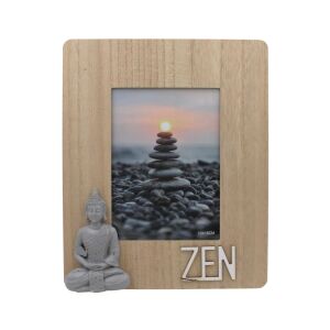 Front view of wooden ZEN picture frame with Buddha statue, 13x18 cm - Interior design