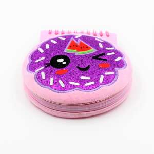 Carnetel 3D - Lila fánk notebook, pink cover with purple donut design, glitter and watermelon - Office paper product