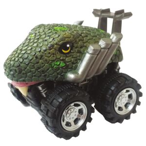 Close-up of Kígyó Formaautó Játék - Green snake toy car with monster truck wheels - Nonbrand Kids's play car